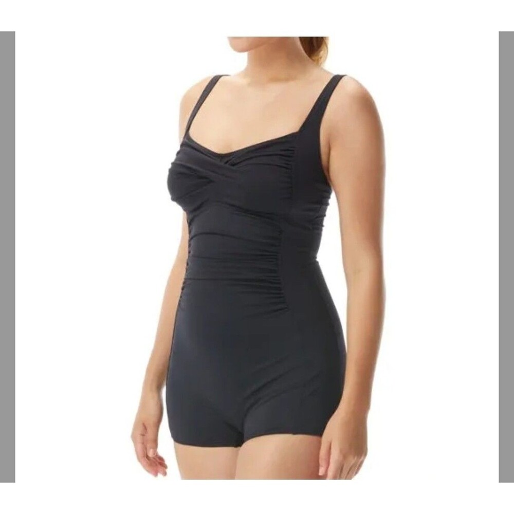 TYR Women's Durfast Solid Black Twisted Jumpsuit One Piece Swimsuit Sz 8 New